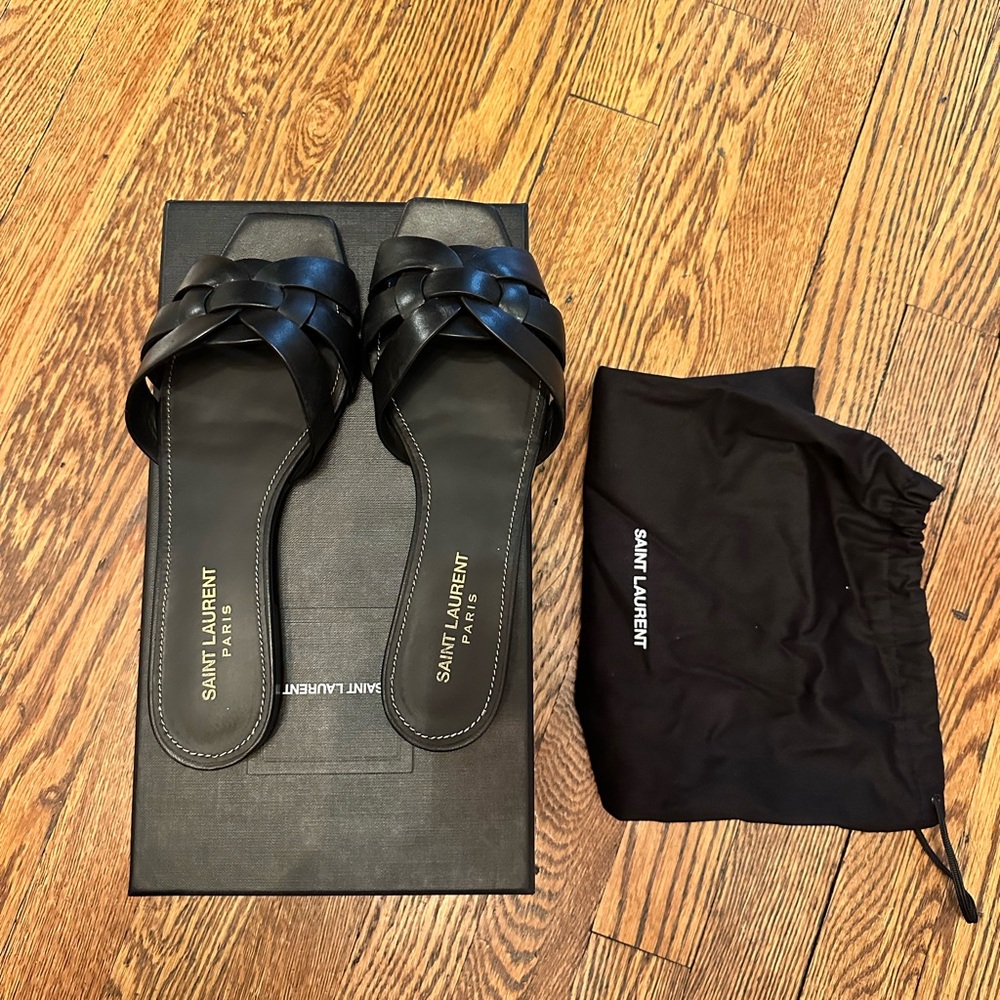 Saint Laurent Black Leather Sandals